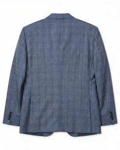 Blujacket Mens Blue Plaid Slim Fit Guabello Wool Silk 2 Button Suit