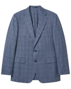 Blujacket Mens Blue Plaid Slim Fit Guabello Wool Silk 2 Button Suit