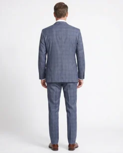 Blujacket Mens Blue Plaid Slim Fit Guabello Wool Silk 2 Button Suit