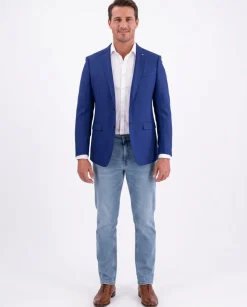 Blujacket Mens Blue Textured 100% Wool 2 Button Regular Fit Blazer Sportcoat
