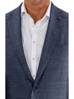 Blujacket Mens Blue Textured Classic Fit Reda Wool Blazer Sportcoat