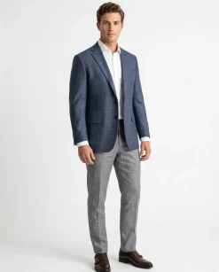 Blujacket Mens Blue Textured Classic Fit Reda Wool Blazer Sportcoat