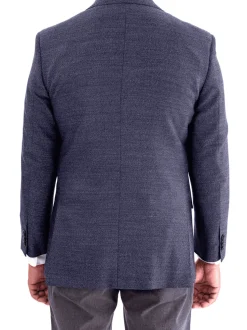 Blujacket Mens Blue Textured Classic Fit Reda Wool Blazer Sportcoat