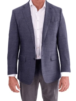 Blujacket Mens Blue Textured Classic Fit Reda Wool Blazer Sportcoat