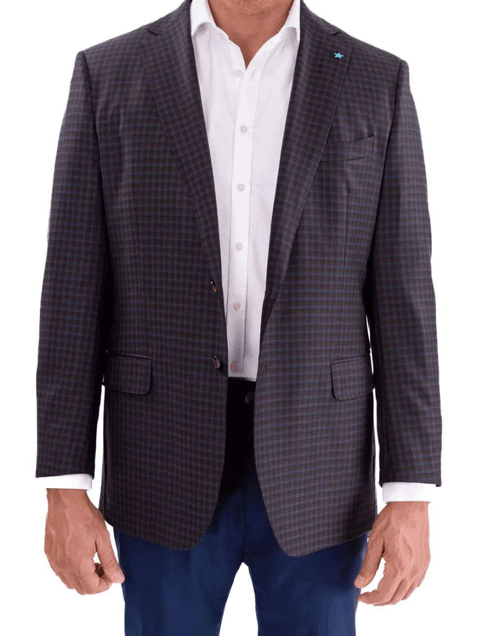 Blujacket Mens Brown & Blue Plaid Reda Wool Regular Fit Blazer Sportcoat
