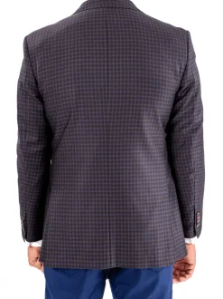 Blujacket Mens Brown & Blue Plaid Reda Wool Regular Fit Blazer Sportcoat