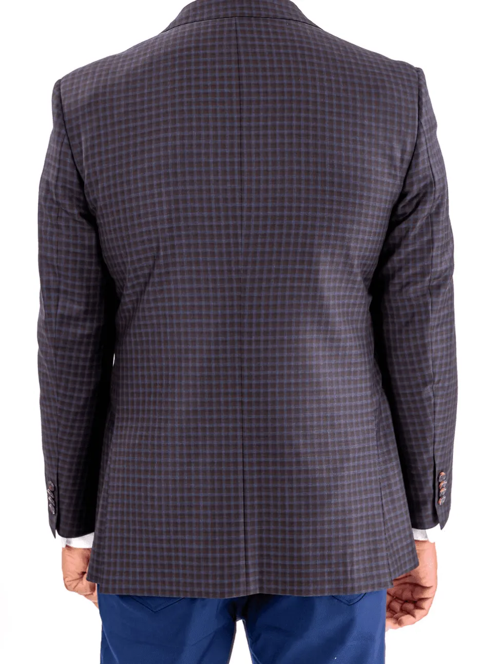 Blujacket Mens Brown & Blue Plaid Reda Wool Regular Fit Blazer Sportcoat