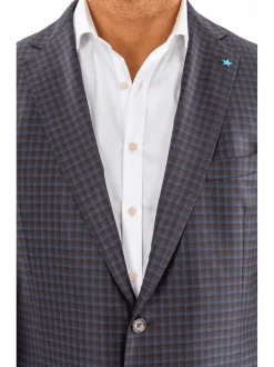 Blujacket Mens Brown & Blue Plaid Reda Wool Regular Fit Blazer Sportcoat