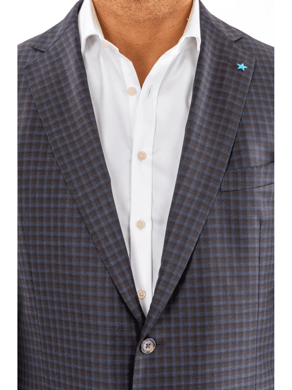 Blujacket Mens Brown & Blue Plaid Reda Wool Regular Fit Blazer Sportcoat