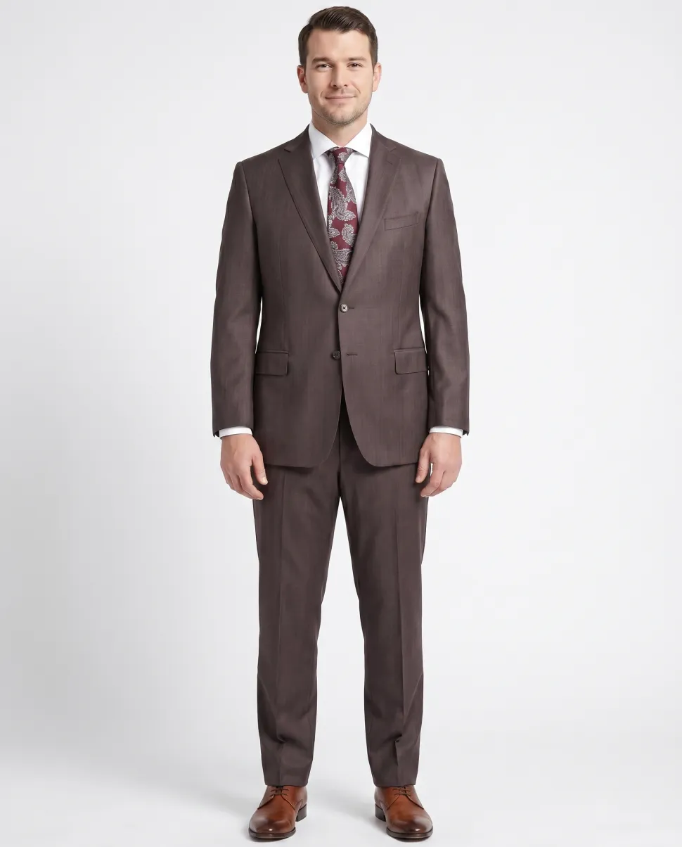 Blujacket Mens Brown 100% Reda Wool Regular Fit Suit