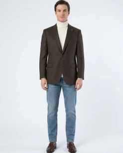 Blujacket Mens Brown Regular Fit Silk Cashmere 2 Button Blazer Sportcoat