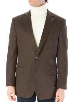 Blujacket Mens Brown Regular Fit Silk Cashmere 2 Button Blazer Sportcoat
