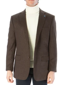 Blujacket Mens Brown Regular Fit Silk Cashmere 2 Button Blazer Sportcoat