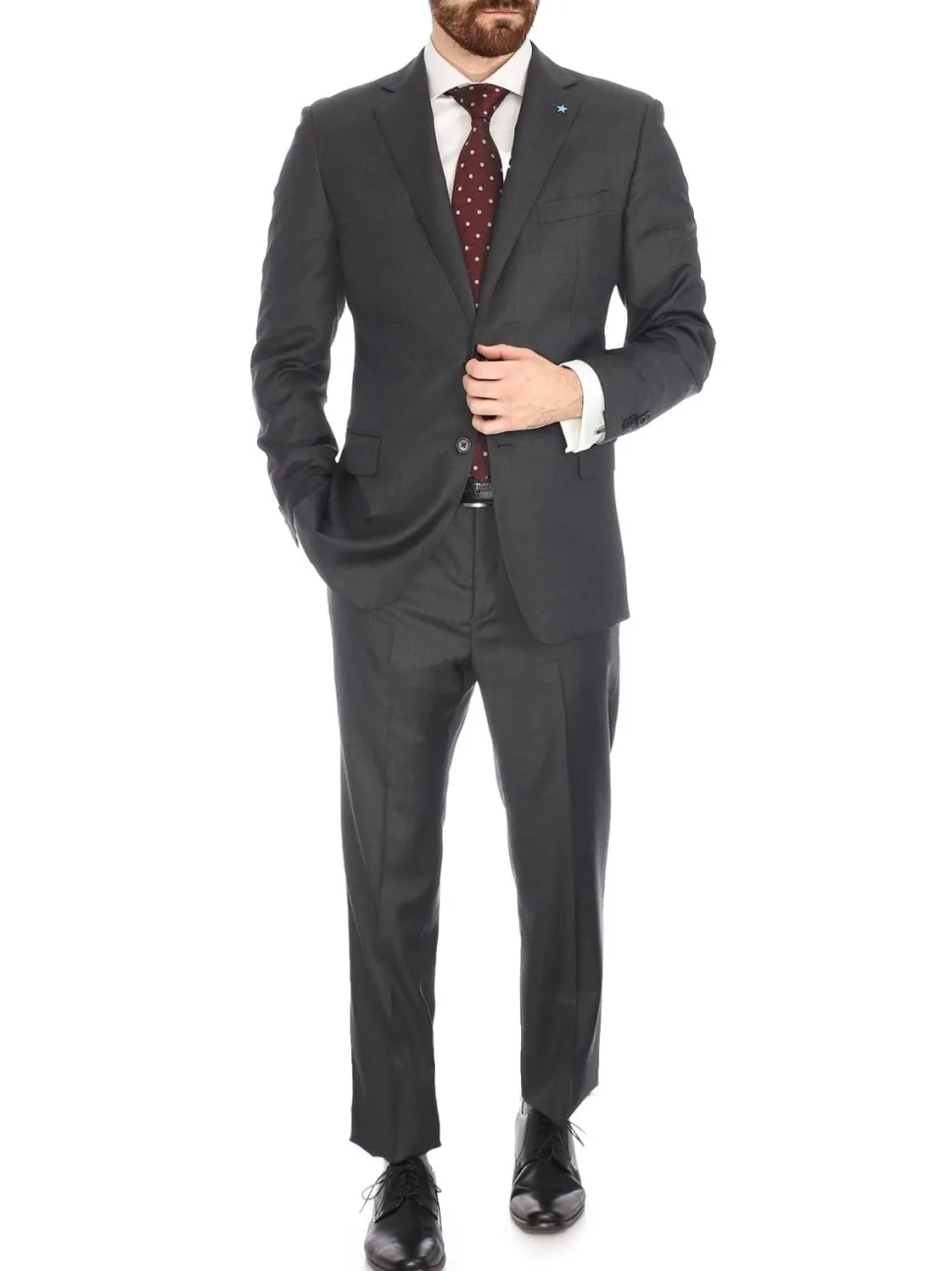 Blujacket Mens Charcoal Gray 100% Italian Reda Wool Regular Fit Suit