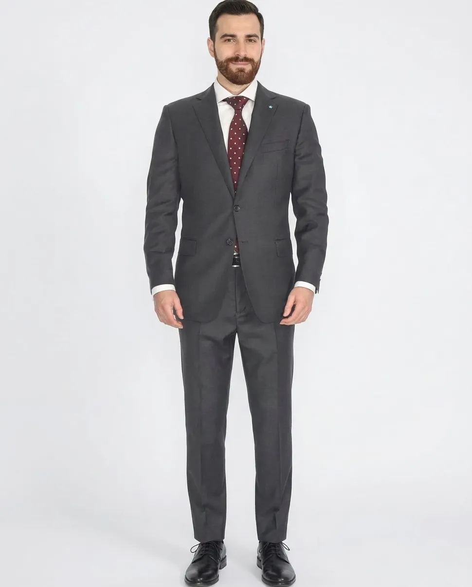 Blujacket Mens Charcoal Gray 100% Italian Reda Wool Regular Fit Suit
