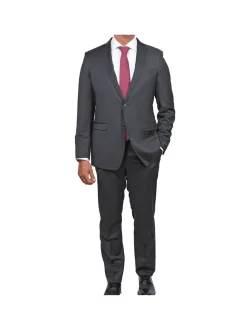Blujacket Mens Charcoal Gray 100% Marzotto Wool Trim Fit Suit