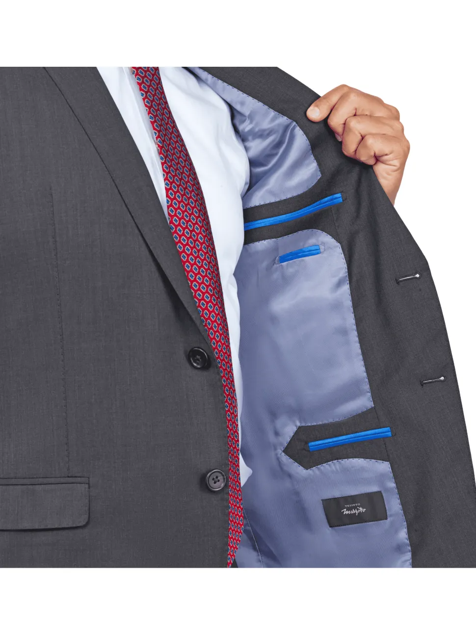Blujacket Mens Charcoal Gray 100% Marzotto Wool Trim Fit Suit