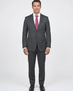 Blujacket Mens Charcoal Gray 100% Marzotto Wool Trim Fit Suit