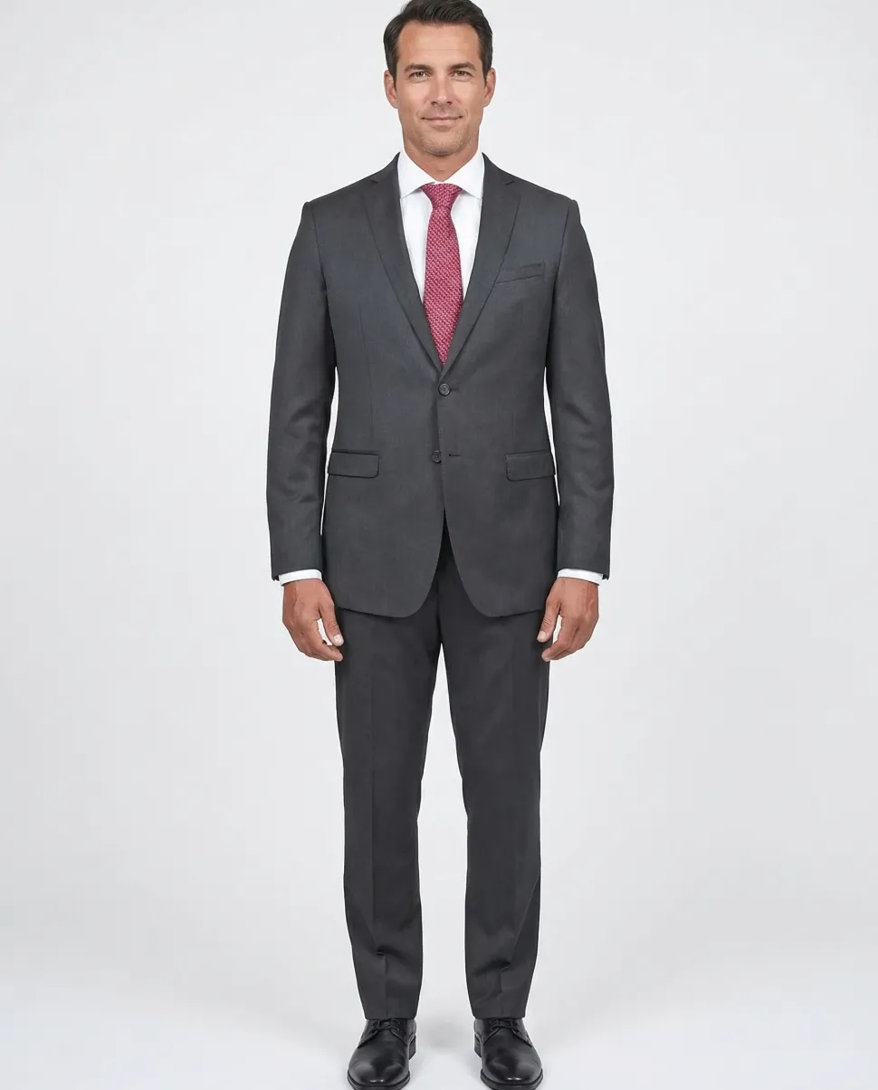 Blujacket Mens Charcoal Gray 100% Marzotto Wool Trim Fit Suit