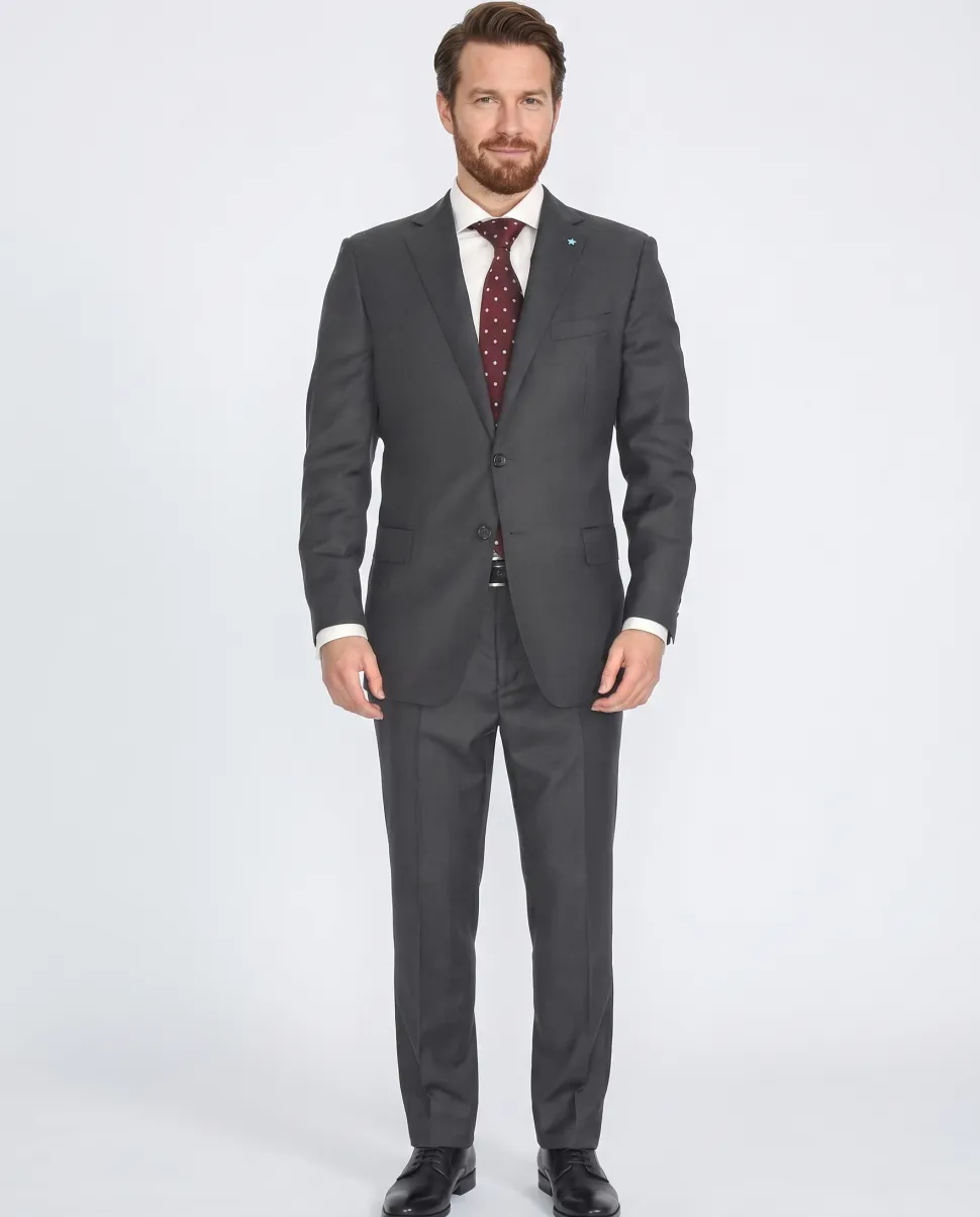 Blujacket Mens Charcoal Gray 100% Wool Regular Fit 2 Piece Suit