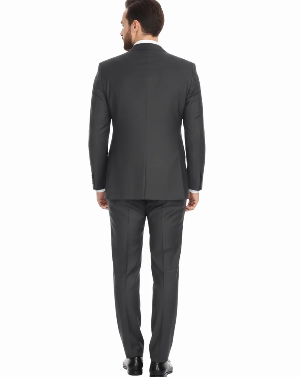 Blujacket Mens Charcoal Gray 100% Wool Regular Fit 2 Piece Suit