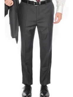 Blujacket Men's Charcoal Gray 100% Wool Canvassed Slim Fit Suit