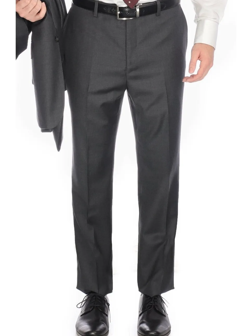 Blujacket Men's Charcoal Gray 100% Wool Canvassed Slim Fit Suit