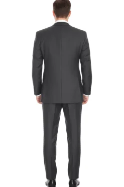Blujacket Men's Charcoal Gray 100% Wool Canvassed Slim Fit Suit