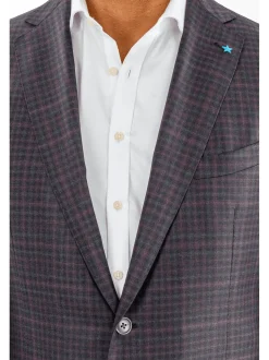 Blujacket Mens Gray & Purple Plaid Reda Wool Regular Fit Blazer Sportcoat