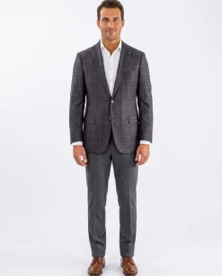 Blujacket Mens Gray & Purple Plaid Reda Wool Regular Fit Blazer Sportcoat