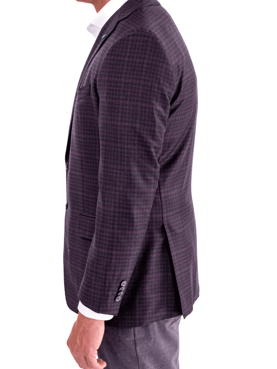 Blujacket Mens Gray & Purple Plaid Reda Wool Regular Fit Blazer Sportcoat