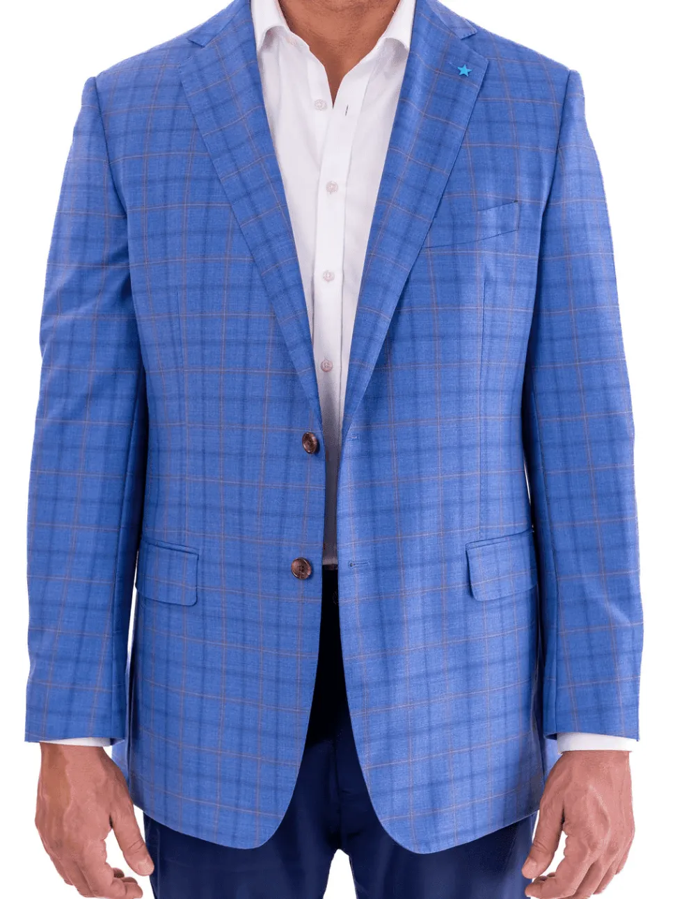 Blujacket Mens Light Blue Plaid Regular Fit 100% Wool Blazer Sportcoat