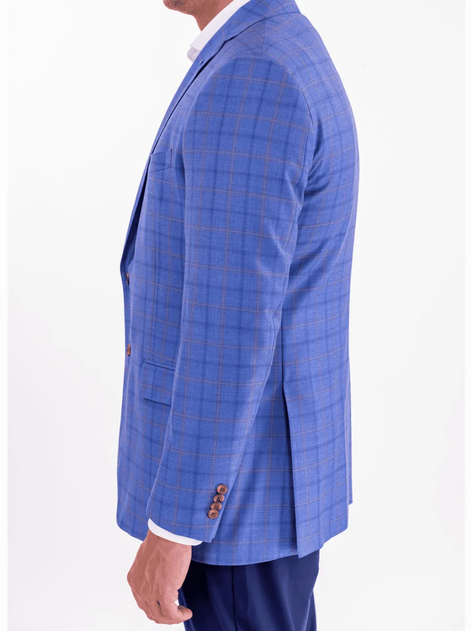Blujacket Mens Light Blue Plaid Regular Fit 100% Wool Blazer Sportcoat