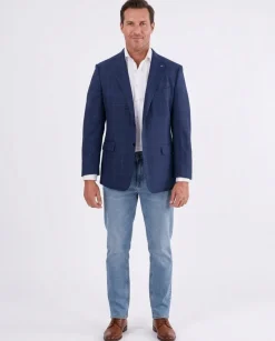 Blujacket Mens Navy Blue Plaid Reda Wool Regular Fit Blazer Sportcoat