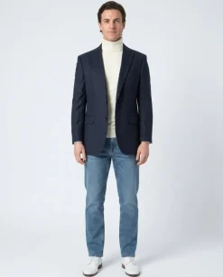 Blujacket Mens Navy Blue Regular Fit Silk Cashmere 2 Button Blazer Sportcoat