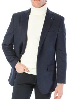 Blujacket Mens Navy Blue Regular Fit Silk Cashmere 2 Button Blazer Sportcoat