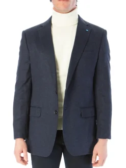 Blujacket Mens Navy Blue Regular Fit Silk Cashmere 2 Button Blazer Sportcoat