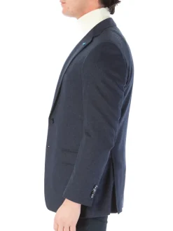 Blujacket Mens Navy Blue Regular Fit Silk Cashmere 2 Button Blazer Sportcoat