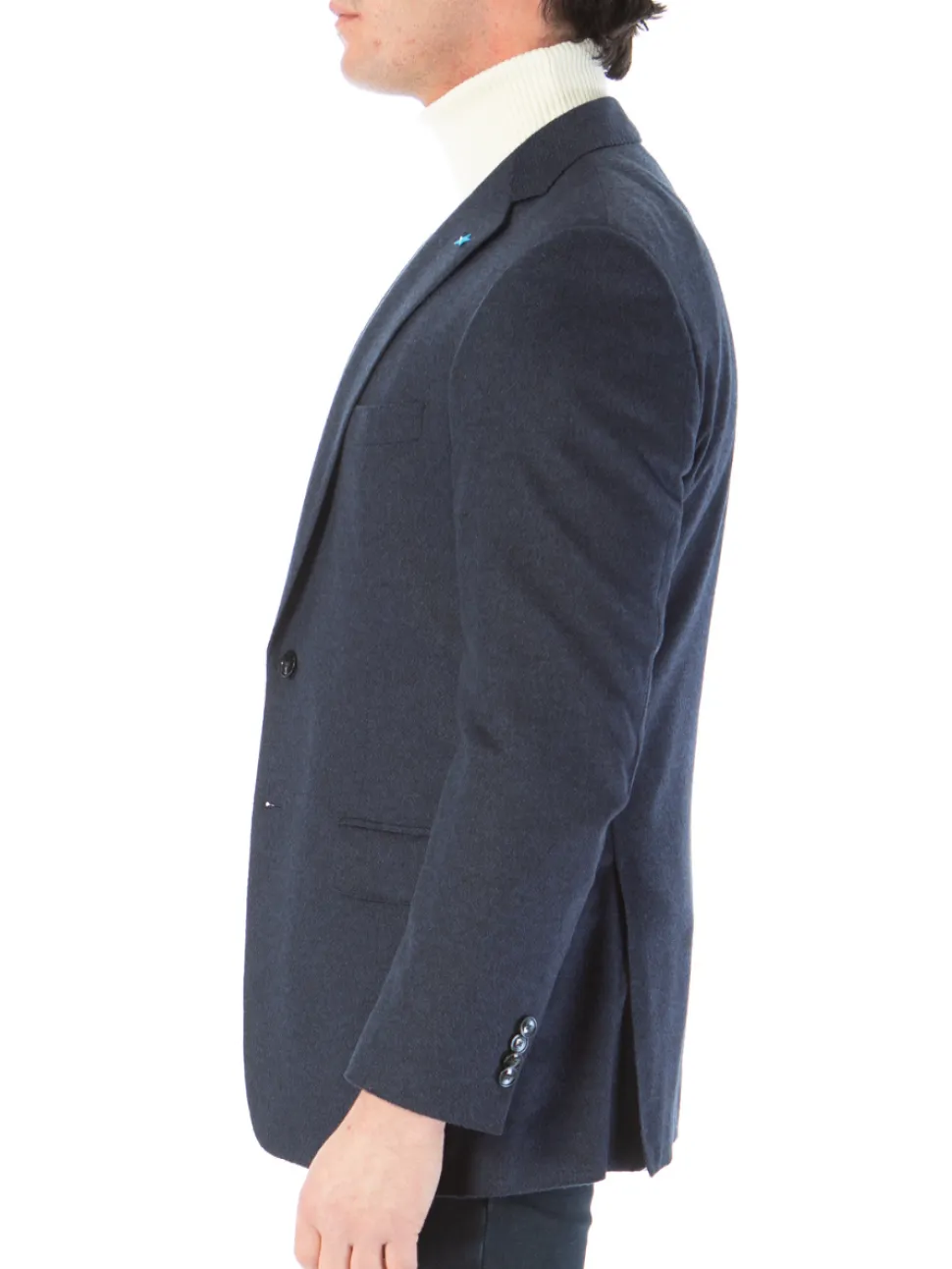 Blujacket Mens Navy Blue Regular Fit Silk Cashmere 2 Button Blazer Sportcoat
