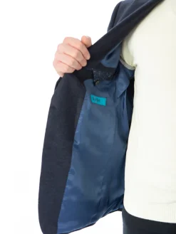 Blujacket Mens Navy Blue Regular Fit Silk Cashmere 2 Button Blazer Sportcoat