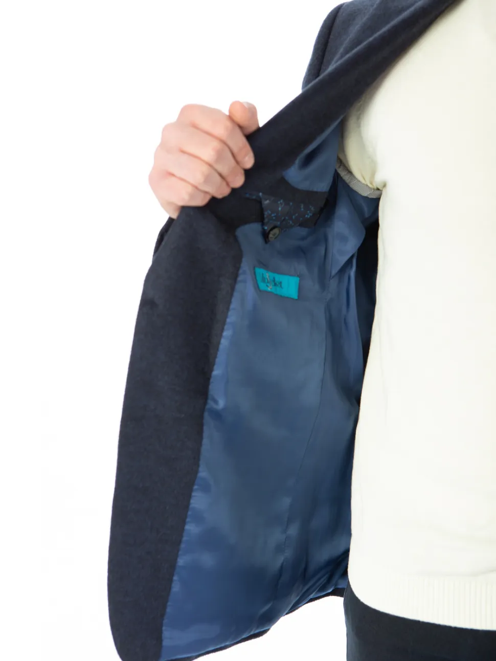Blujacket Mens Navy Blue Regular Fit Silk Cashmere 2 Button Blazer Sportcoat