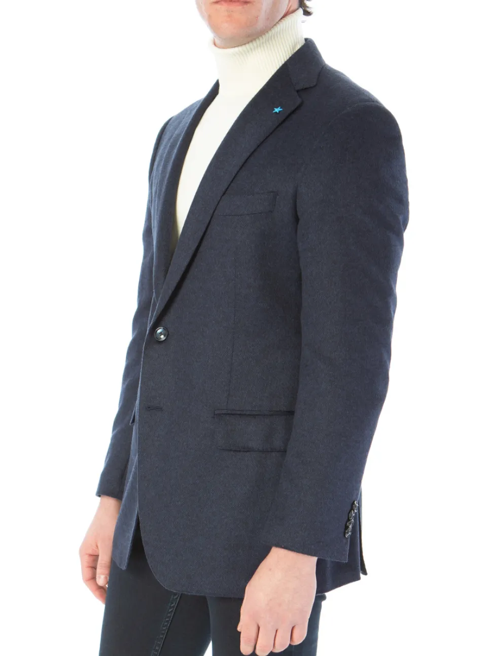Blujacket Mens Navy Blue Regular Fit Silk Cashmere 2 Button Blazer Sportcoat