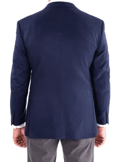 Blujacket Mens Navy Blue Silk Cashmere Regular Fit 2 Button Blazer Sportcoat