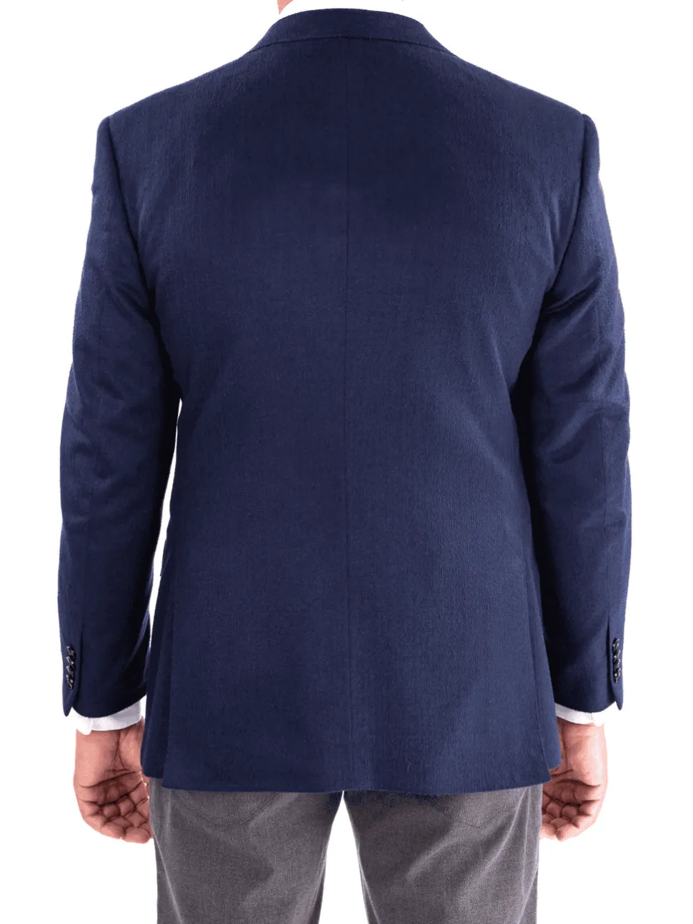 Blujacket Mens Navy Blue Silk Cashmere Regular Fit 2 Button Blazer Sportcoat