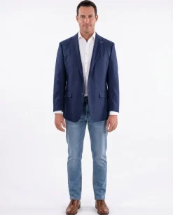 Blujacket Mens Navy Blue Silk Cashmere Regular Fit 2 Button Blazer Sportcoat