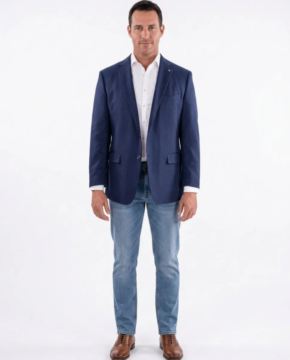 Blujacket Mens Navy Blue Silk Cashmere Regular Fit 2 Button Blazer Sportcoat