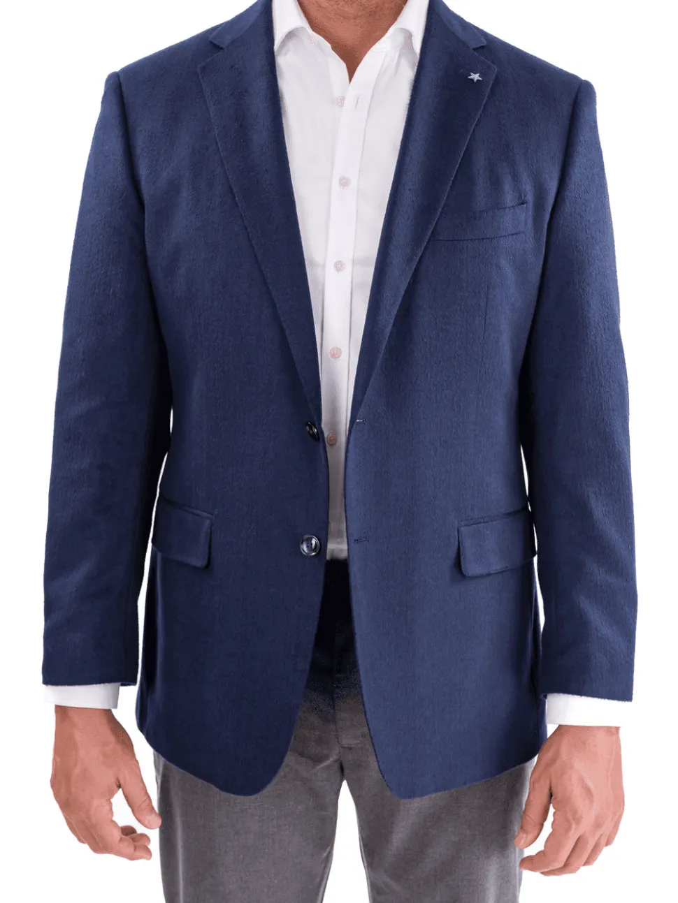 Blujacket Mens Navy Blue Silk Cashmere Regular Fit 2 Button Blazer Sportcoat