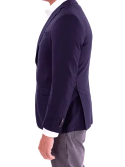 Blujacket Mens Navy Blue Textured VBC Wool Trim Fit 2 Button Blazer Sportcoat