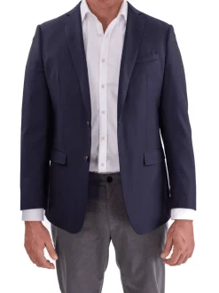 Blujacket Mens Navy Blue Textured VBC Wool Trim Fit 2 Button Blazer Sportcoat
