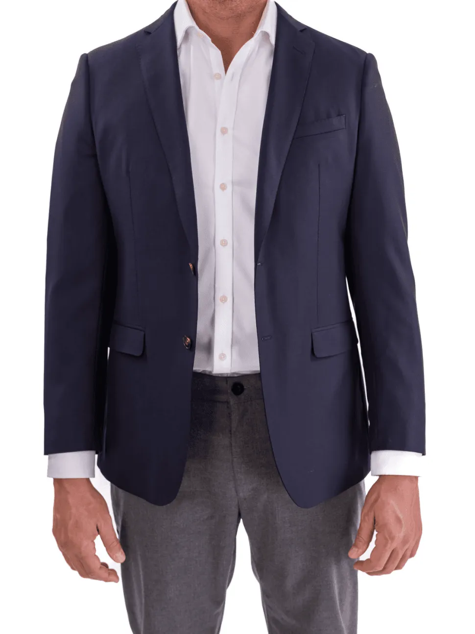 Blujacket Mens Navy Blue Textured VBC Wool Trim Fit 2 Button Blazer Sportcoat